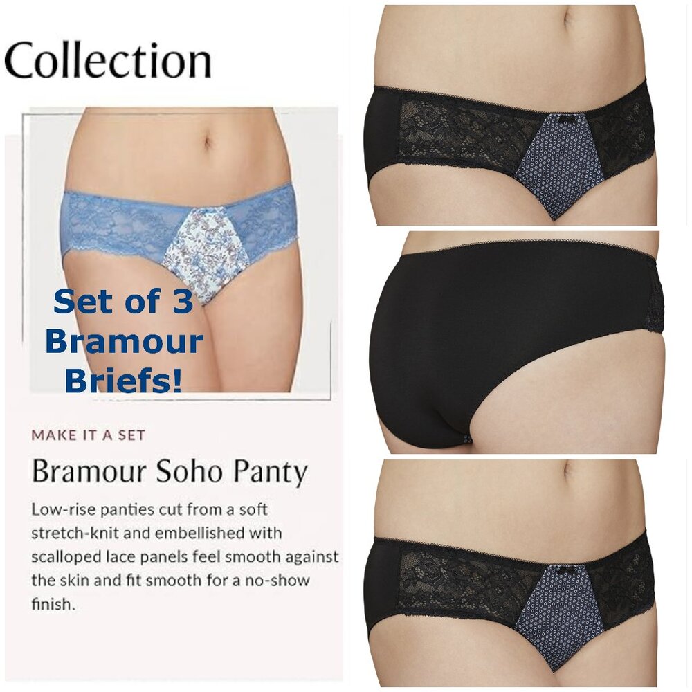 Set of 3! Panties XL Briefs Bramour Soho 32/XL FITS 31-32" Waist Low-Rise Black